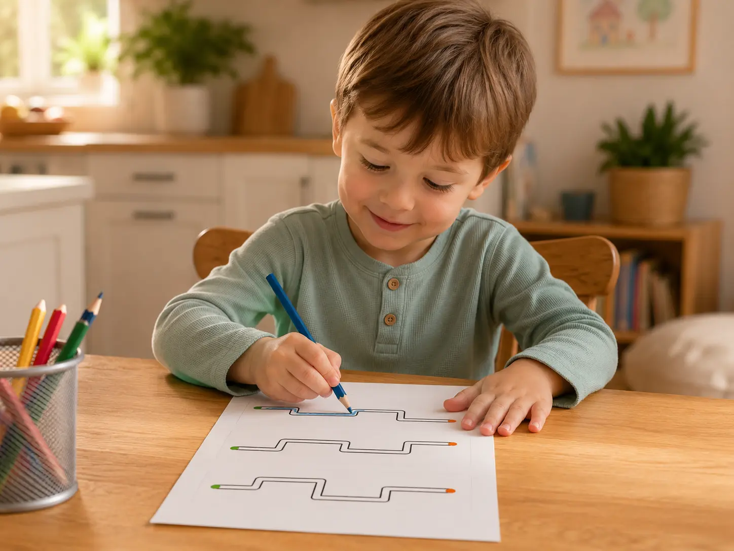 A child working on a printed FocusFlow Kids activity